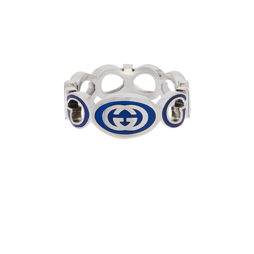 New Gucci Silver Ring with Blue Detailing